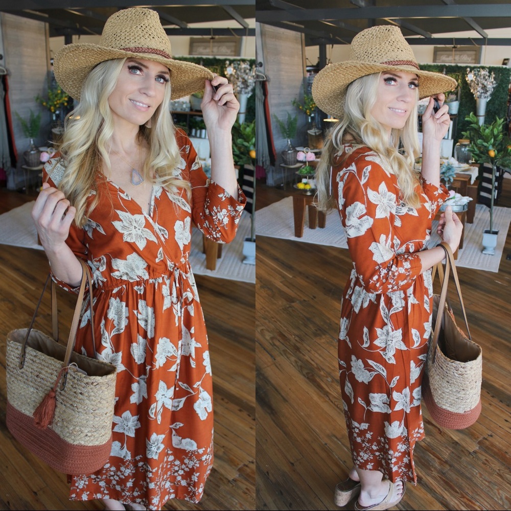 Penthouse Views Flowy Midi Dress-Burnt Orange - Picture 3 of 4